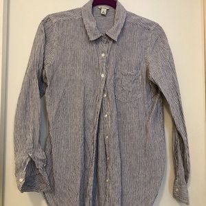 LL Bean Collared Stripe Linen Shirt